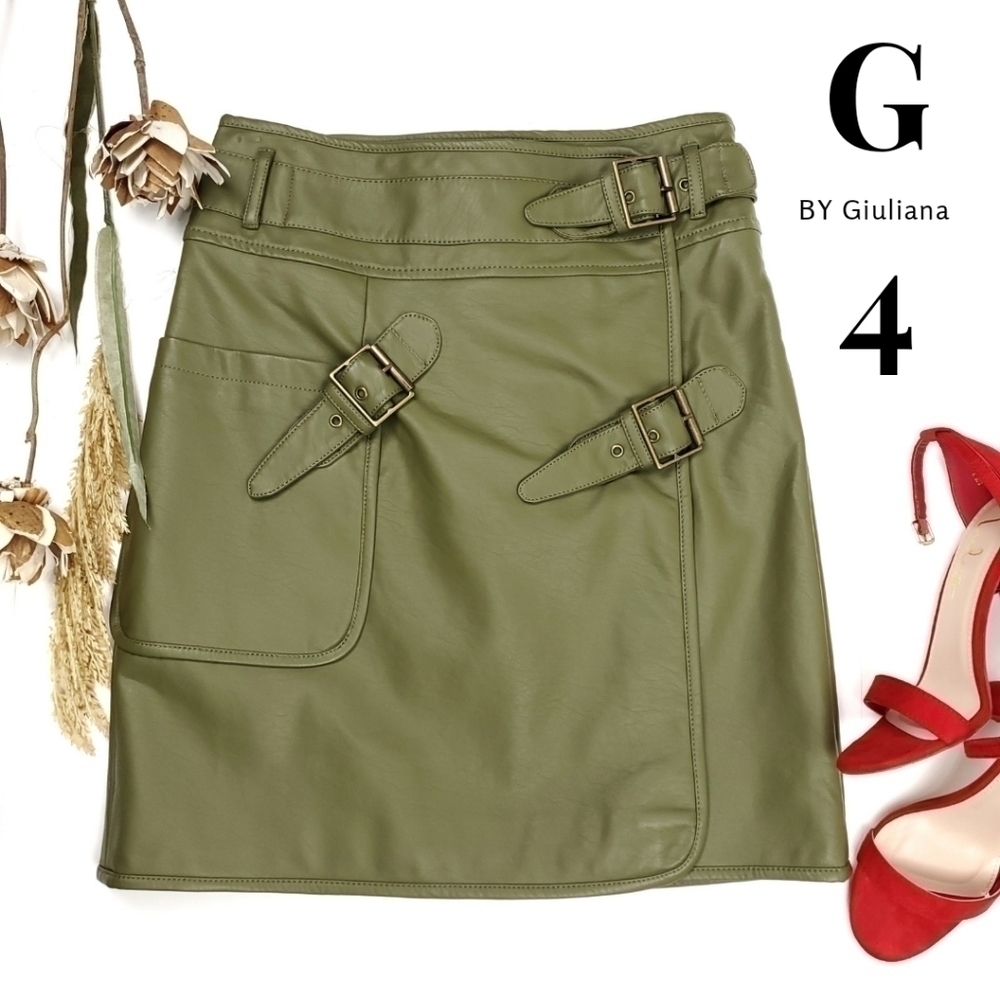 G By Giuliana Green Vegan Leather Buckle Skirt 4 - Picture 1 of 14